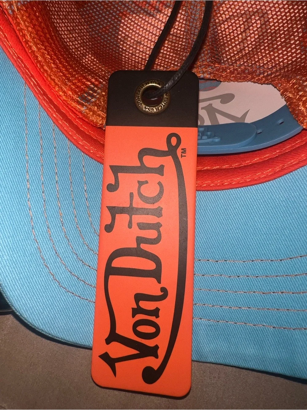 VON DUTCH UNISEX TRUCKER SNAPBACK HAT ORANGE TEAL NWT MESH DETAILU - Picture 4 of 4